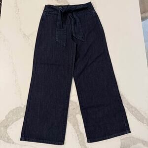 Oat New York NWT HighRise Wide Leg Crop TieFront Denim Jeans Womens 24 Dark Blue
